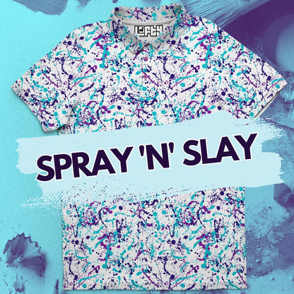 Spray 'N' Slay | 90's Jazz Color Paint Splatter Golf Polo for Men (RELAXED FIT)