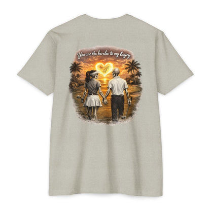 Skeleton Golf Couples T-Shirt — “You’re the Birdie to My Bogey” Sunset Fairway Design