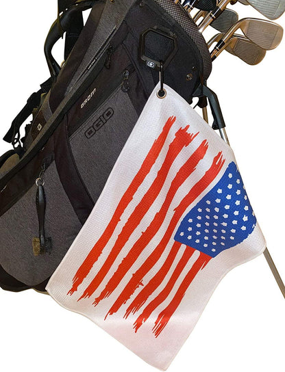 American Flag Golf Towel with Clip - 24x16 inch USA Microfiber Golf Towels