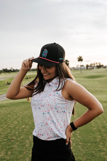 Womens White Paint Splatter Polo