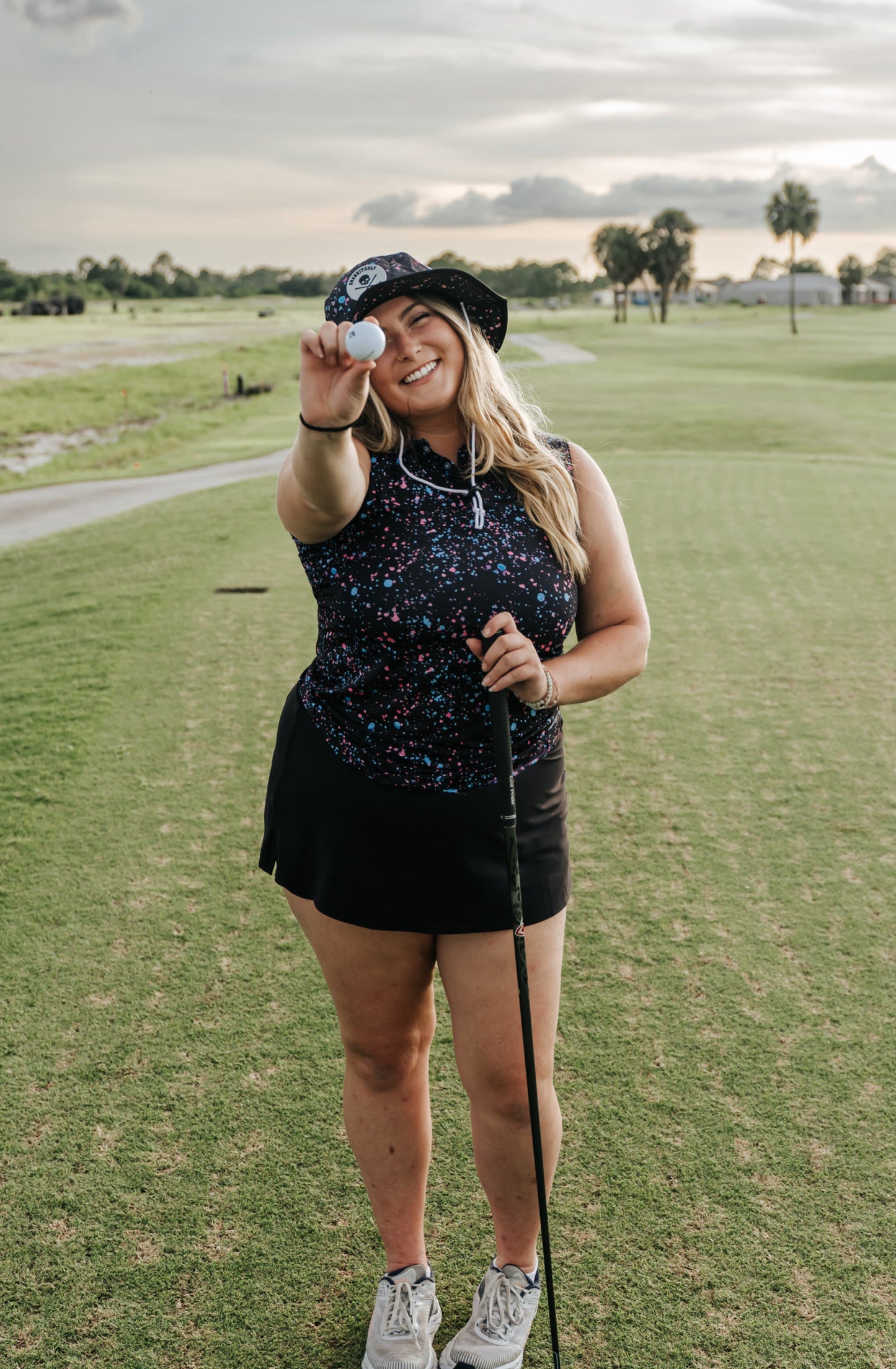 Womens Black Paint Splatter Polo