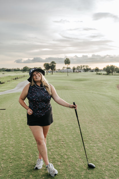 Womens Black Paint Splatter Polo