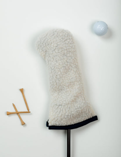 Cream Sherpa Fairway Wood Headcover w/ Navy Trim - Just4Golf