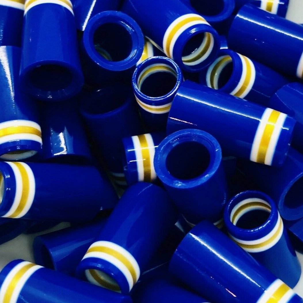 Premium Quality Iron Ferrules Blue w/ Gold & White Rings 1”