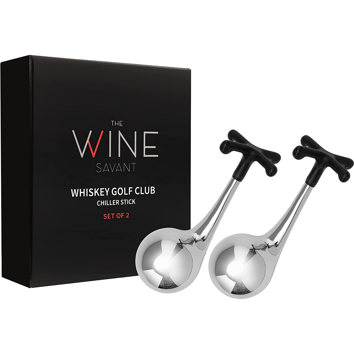 Golf Stick Shaped Stainless Steel Whiskey Stones, Whiskey Rocks, Great for Entertaining Guests, 2 Stones Rocks Cubes for Whiskey, Bourbon Vodka, Scotch, Metal Chillers Golf Gifts for Dad