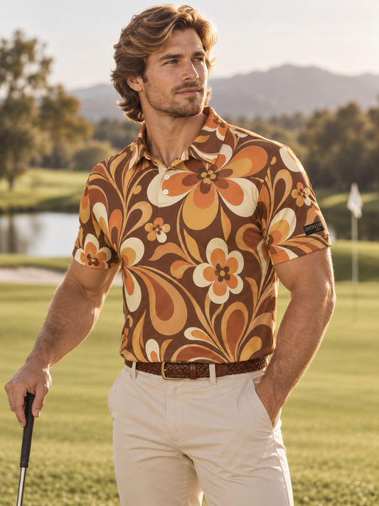 70s Floral Performance Golf Polo