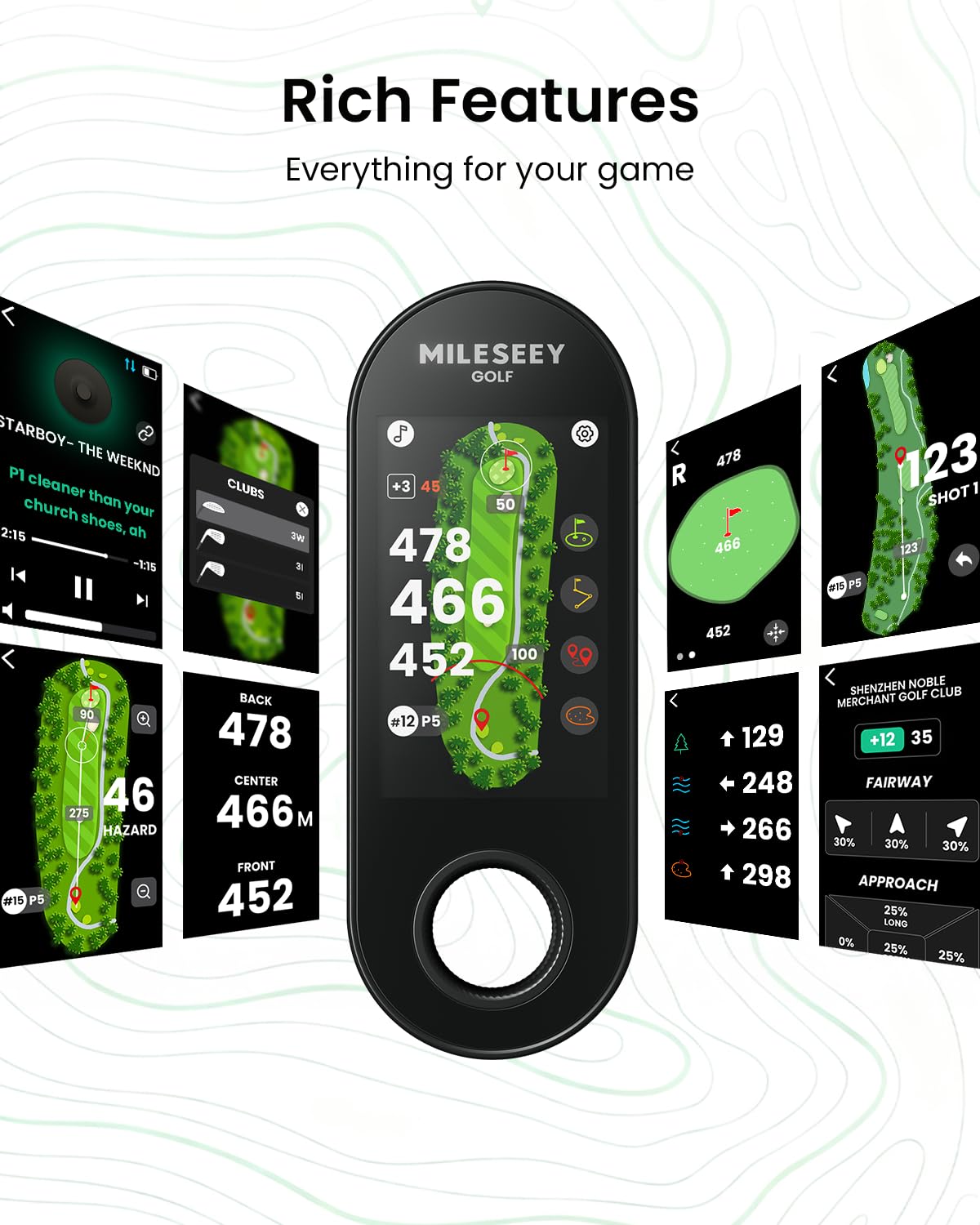 MILESEEY GeneSonic Pro Golf Speaker with Detachable GPS Rangefinder Handheld, 43000+ No Subscription Preloaded Courses, View & Audible Distances,Touchscreen, 15H Battery, Magnetic, Waterproof,Hazard