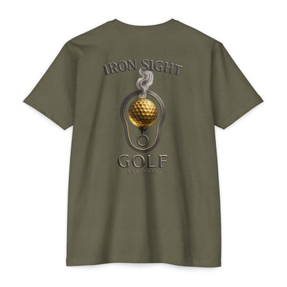 Iron Sight Golf T‑Shirt — Vintage Golf Ball & Iron Sight Logo