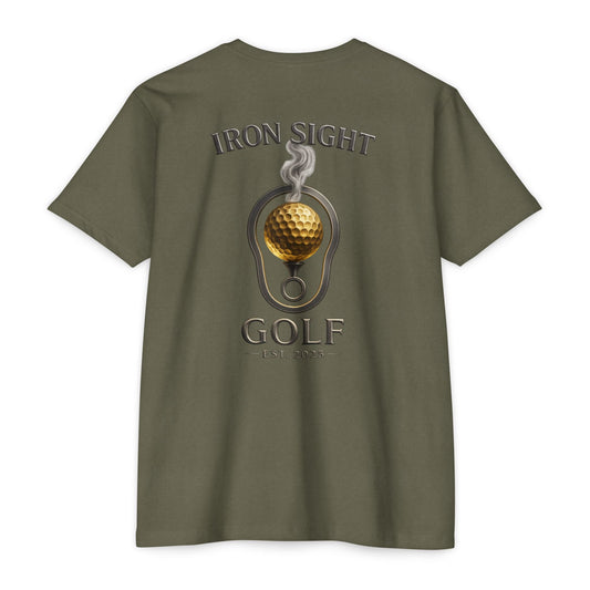 Iron Sight Golf T‑Shirt — Vintage Golf Ball & Iron Sight Logo