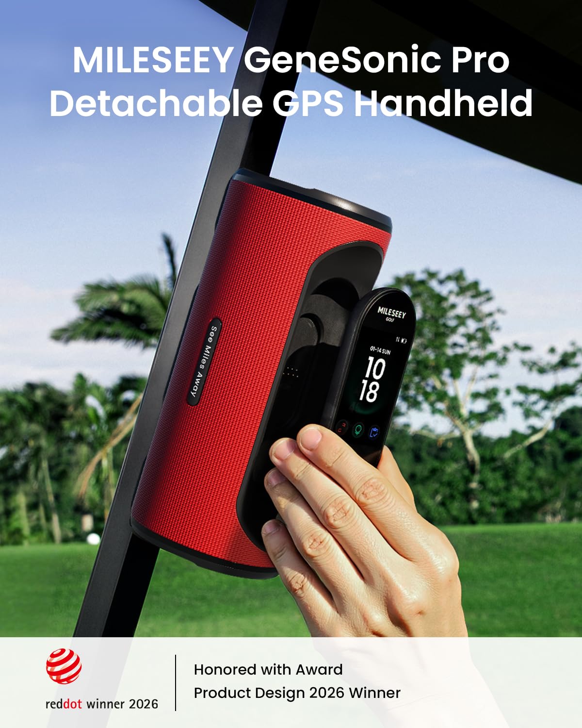 MILESEEY GeneSonic Pro Golf Speaker with Detachable GPS Rangefinder Handheld, 43000+ No Subscription Preloaded Courses, View & Audible Distances,Touchscreen, 15H Battery, Magnetic, Waterproof,Hazard