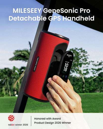 MILESEEY GeneSonic Pro Golf Speaker with Detachable GPS Rangefinder Handheld, 43000+ No Subscription Preloaded Courses, View & Audible Distances,Touchscreen, 15H Battery, Magnetic, Waterproof,Hazard