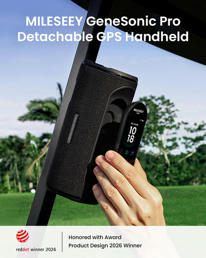 MILESEEY GeneSonic Pro Golf Speaker with Detachable GPS Rangefinder Handheld, 43000+ No Subscription Preloaded Courses, View & Audible Distances,Touchscreen, 15H Battery, Magnetic, Waterproof,Hazard