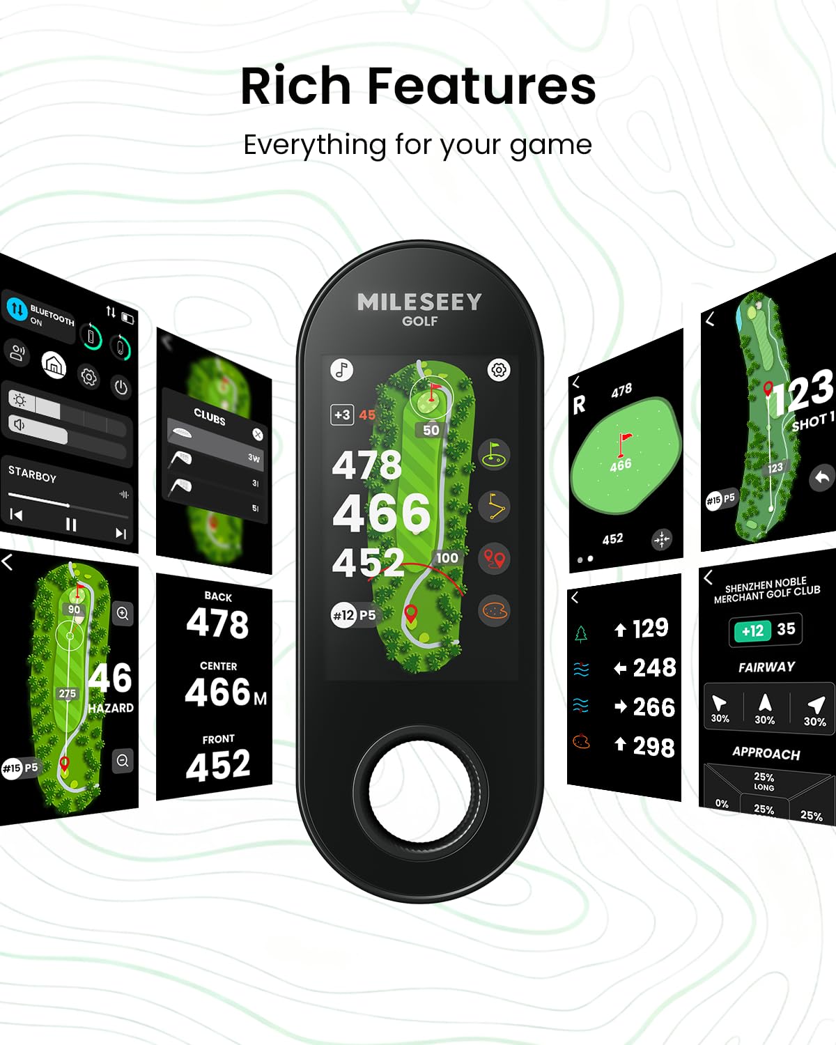 MILESEEY GeneSonic Pro Golf Speaker with Detachable GPS Rangefinder Handheld, 43000+ No Subscription Preloaded Courses, View & Audible Distances,Touchscreen, 15H Battery, Magnetic, Waterproof,Hazard