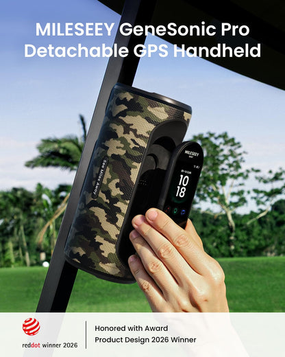 MILESEEY GeneSonic Pro Golf Speaker with Detachable GPS Rangefinder Handheld, 43000+ No Subscription Preloaded Courses, View & Audible Distances,Touchscreen, 15H Battery, Magnetic, Waterproof,Hazard