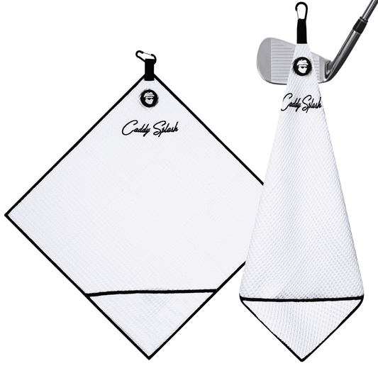 Magnetic Golf Towel with Ball Pocket - White