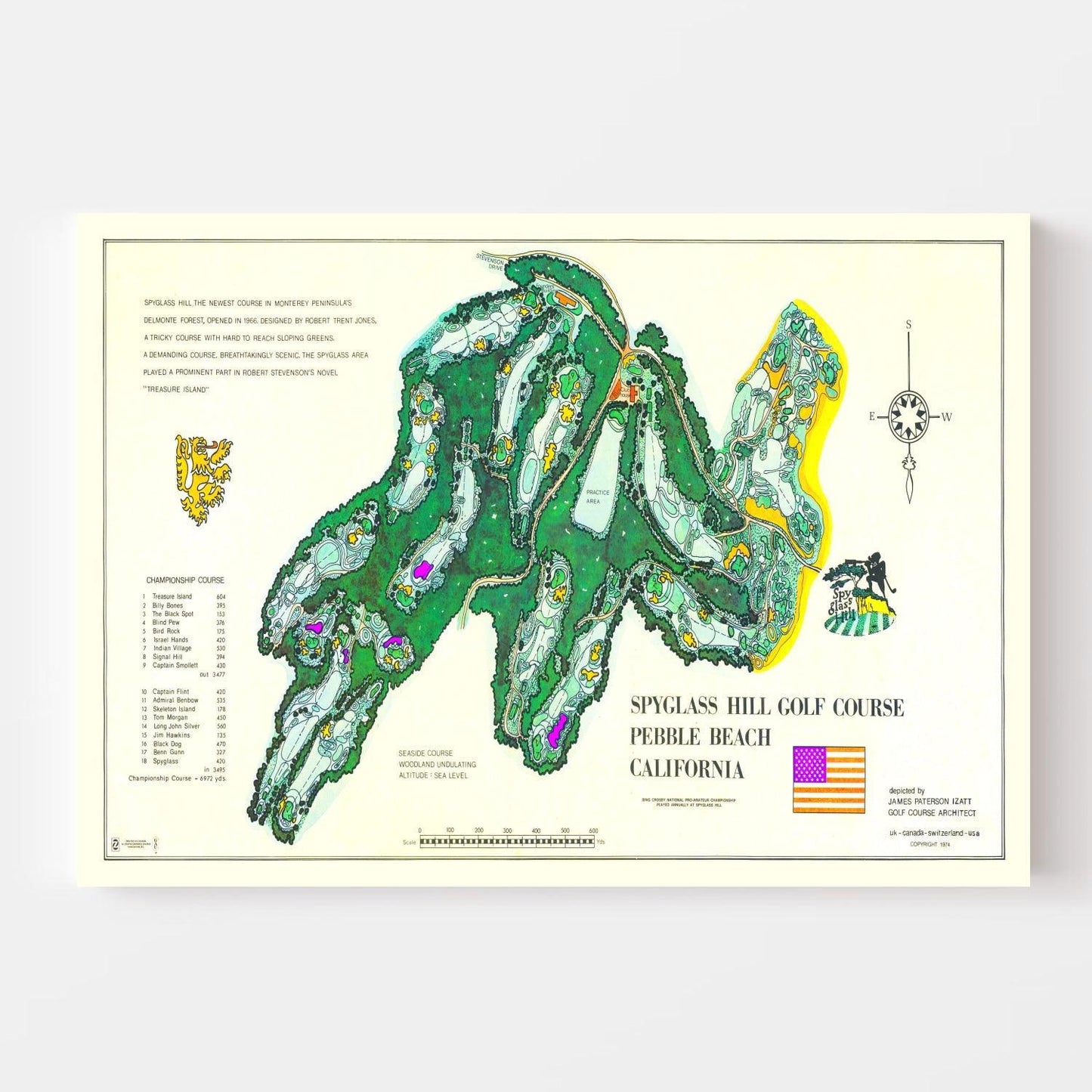 Vintage Map of Spyglass Hill Golf Course, 1974