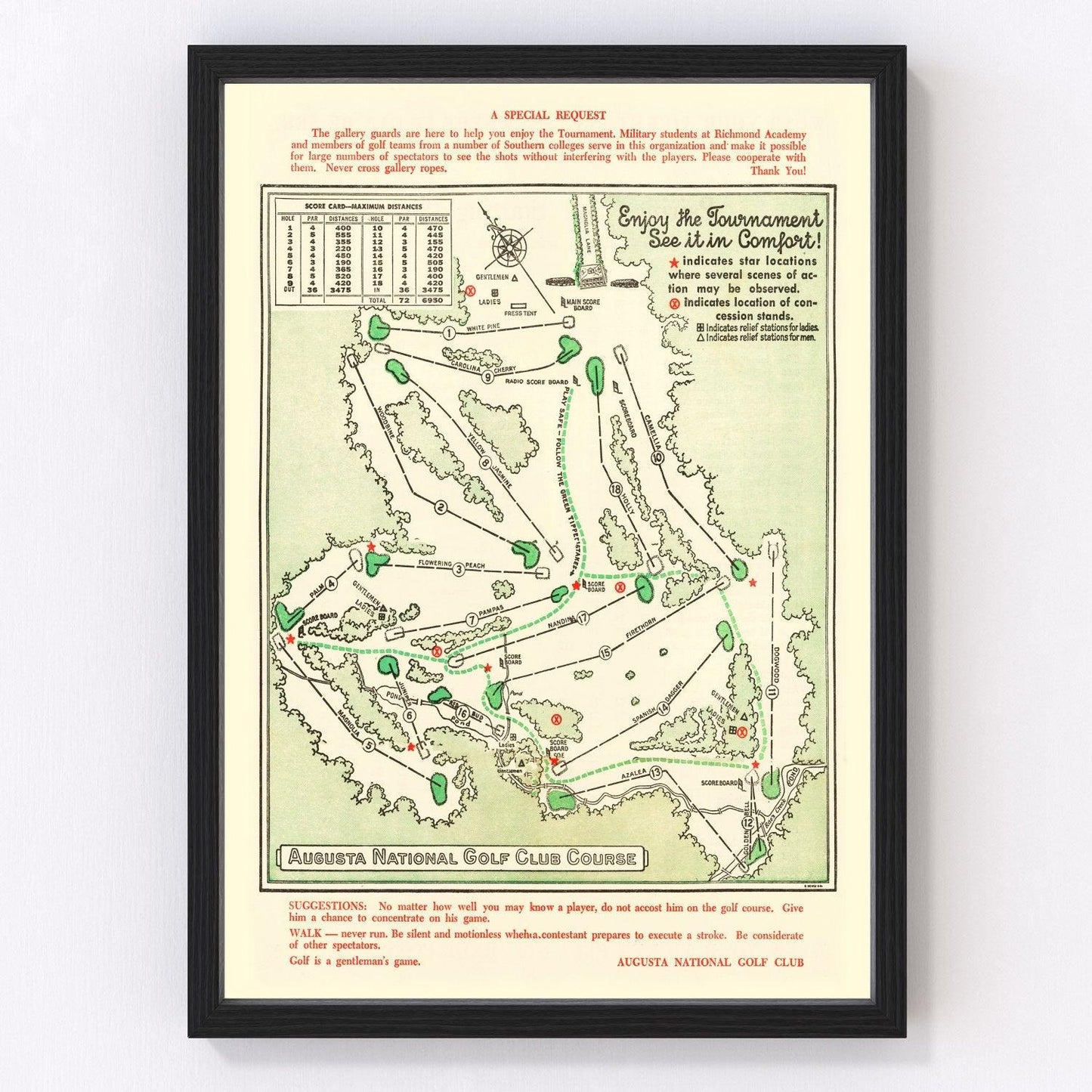 Vintage Map of Augusta National Golf Course, 1954
