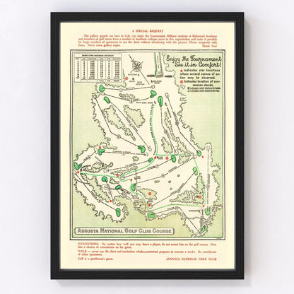 Vintage Map of Augusta National Golf Course, 1954