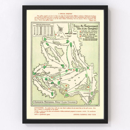 Vintage Map of Augusta National Golf Course, 1954