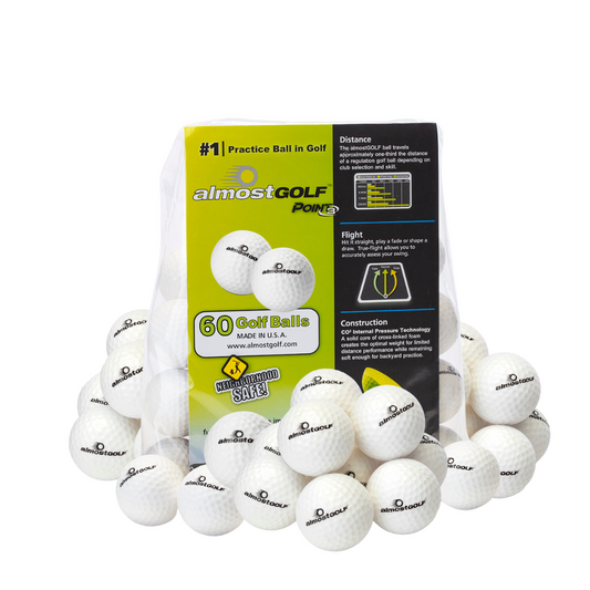 almostGOLF 60 Pack Practice Golf Balls – Practice Your Golf Game Safely Anywhere, Anytime
