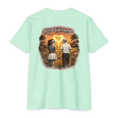 Skeleton Golf Couples T-Shirt — “You’re the Birdie to My Bogey” Sunset Fairway Design