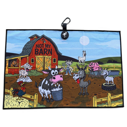 Back Nine Barnyard Golf Towel | 24” x 16” Microfiber Towel | Magnetic Clip & Carabiner | Premium Golf Accessory