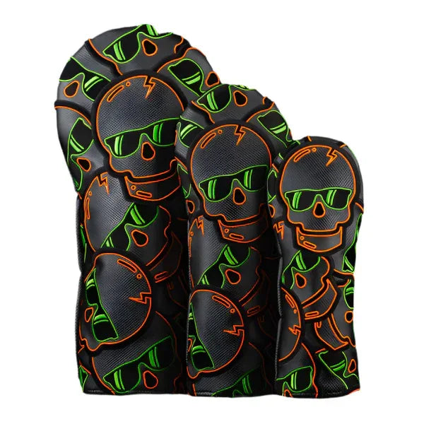 Swag Golf - Shell Shock Stacked Skulls Grey/Green/Orange Wood Headcover Set - GOLF LEAGUE