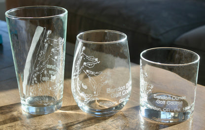 Bandon Dunes- Laser Engraved Golf Course Map Glasses