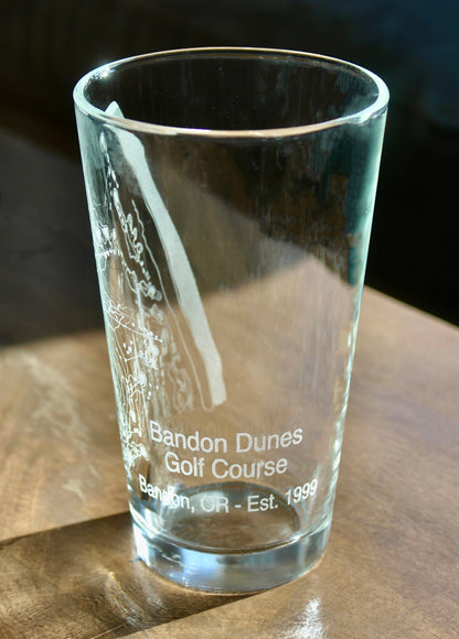 Bandon Dunes- Laser Engraved Golf Course Map Glasses