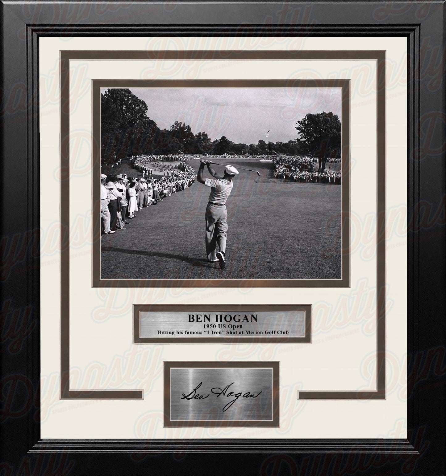 Ben Hogan 1-Iron Shot at the 1950 US Open at Merion Framed Golf Photo with Engraved Autograph