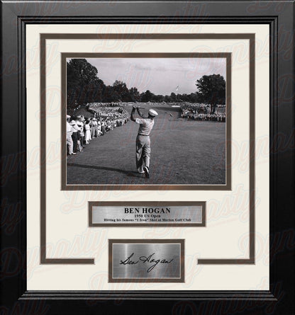 Ben Hogan 1-Iron Shot at the 1950 US Open at Merion Framed Golf Photo with Engraved Autograph