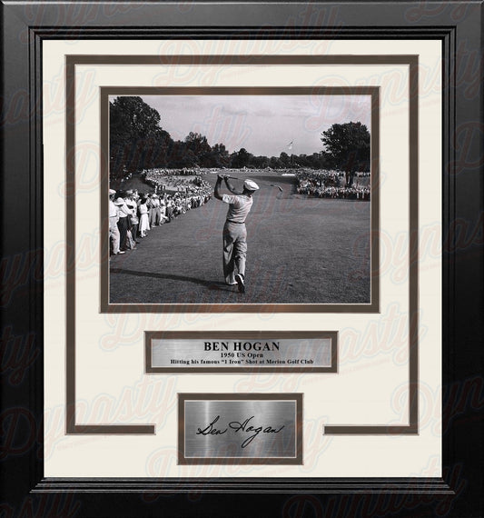 Ben Hogan 1-Iron Shot at the 1950 US Open at Merion Framed Golf Photo with Engraved Autograph