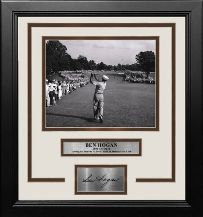 Ben Hogan 1-Iron Shot at the 1950 US Open at Merion Framed Golf Photo with Engraved Autograph
