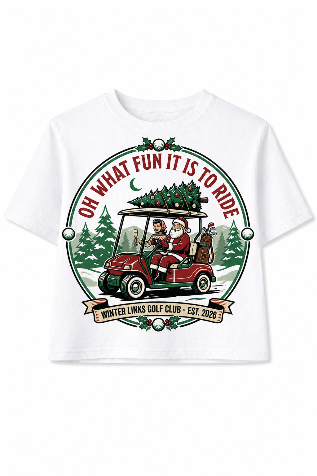🎄 Oh What Fun It Is To Ride Tee – Birdies & Bubbles Christmas Golf Shirt