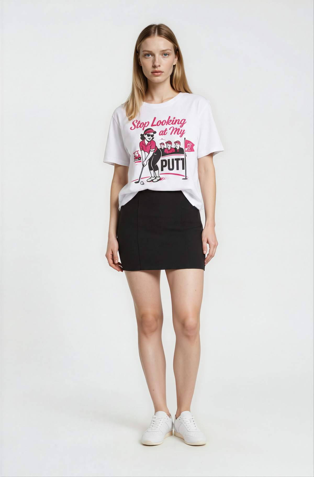 Stop Looking at My Putt Tee – Women’s Funny Golf Graphic T-Shirt | Birdies & Bubbles
