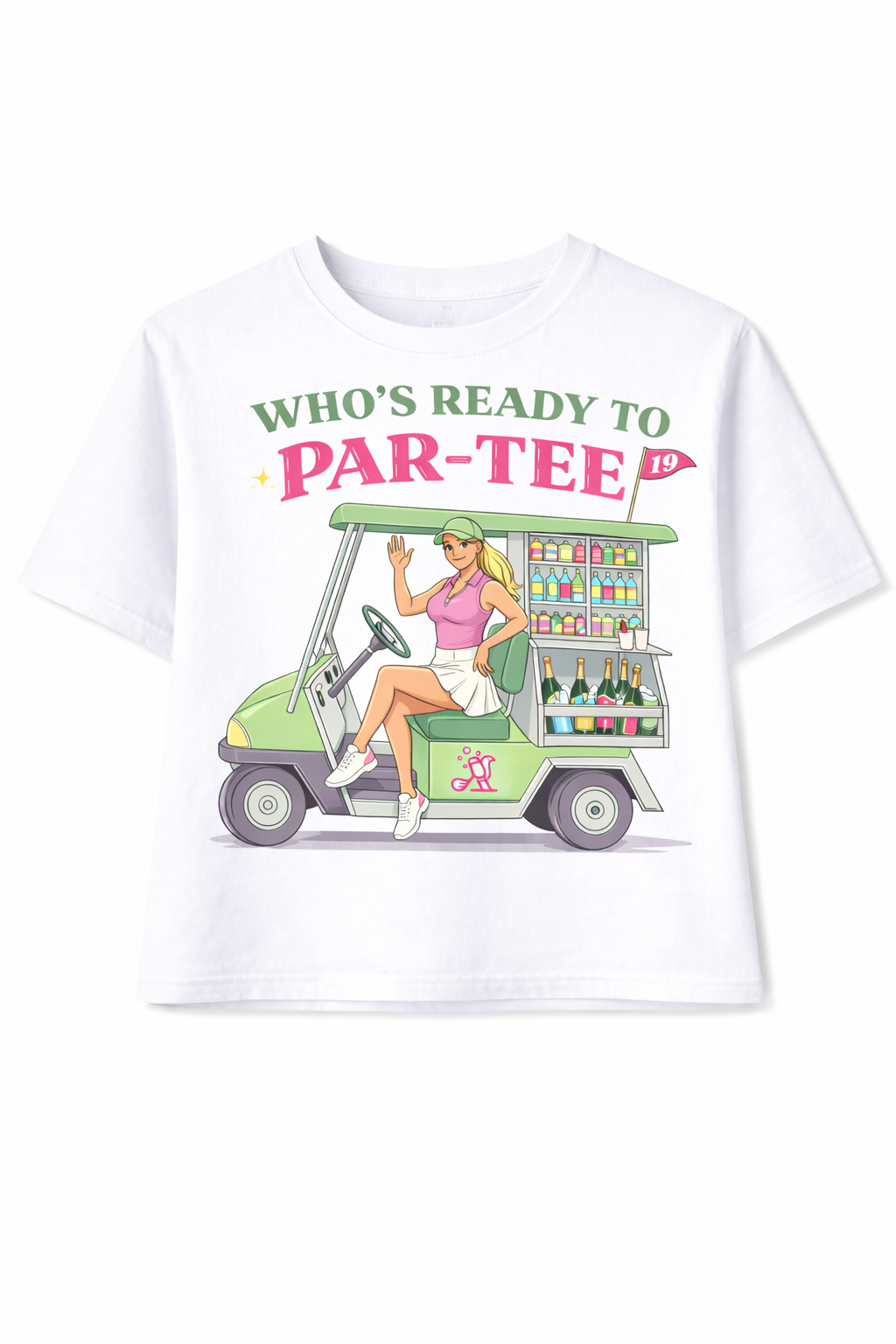 Who’s Ready to Par-Tee Tee | Women’s Buttery Soft Golf Graphic Shirt – Birdies & Bubbles