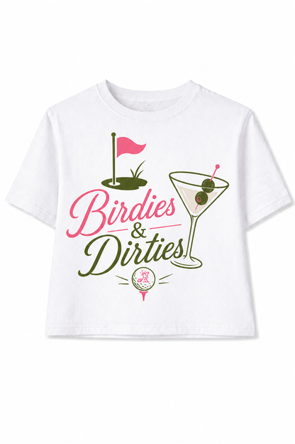 Birdies & Dirties Tee – Women’s Golf Cocktail Graphic T-Shirt | Birdies & Bubbles