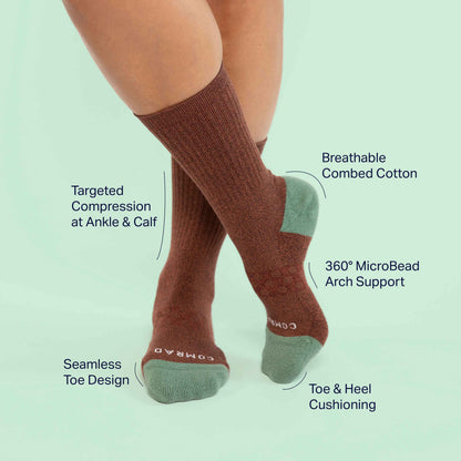 Combed Cotton Crew Socks - Brown