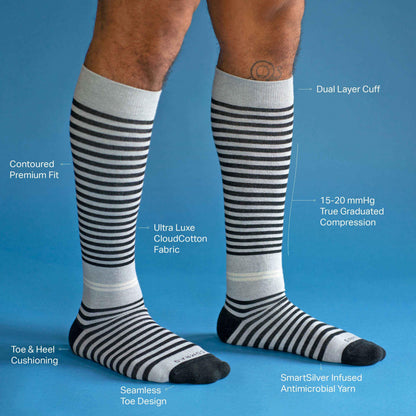 CTK-SK-3809-knee-high-cotton-tencel-stripe_grey-black_tech-lil - GOLF LEAGUE