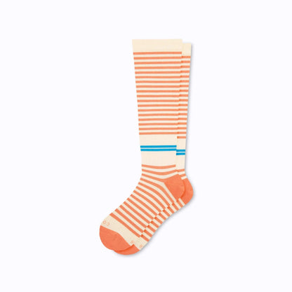 CTK-SK-3936-knee-high-cotton-tencel-stripe_cream-terra-cotta_flat-lil - GOLF LEAGUE