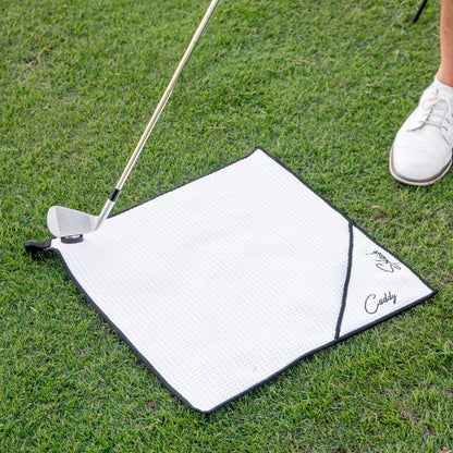 Magnetic Golf Towel with Ball Pocket - White