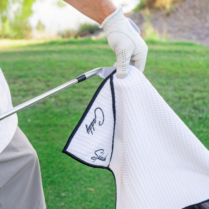 Magnetic Golf Towel with Ball Pocket - White