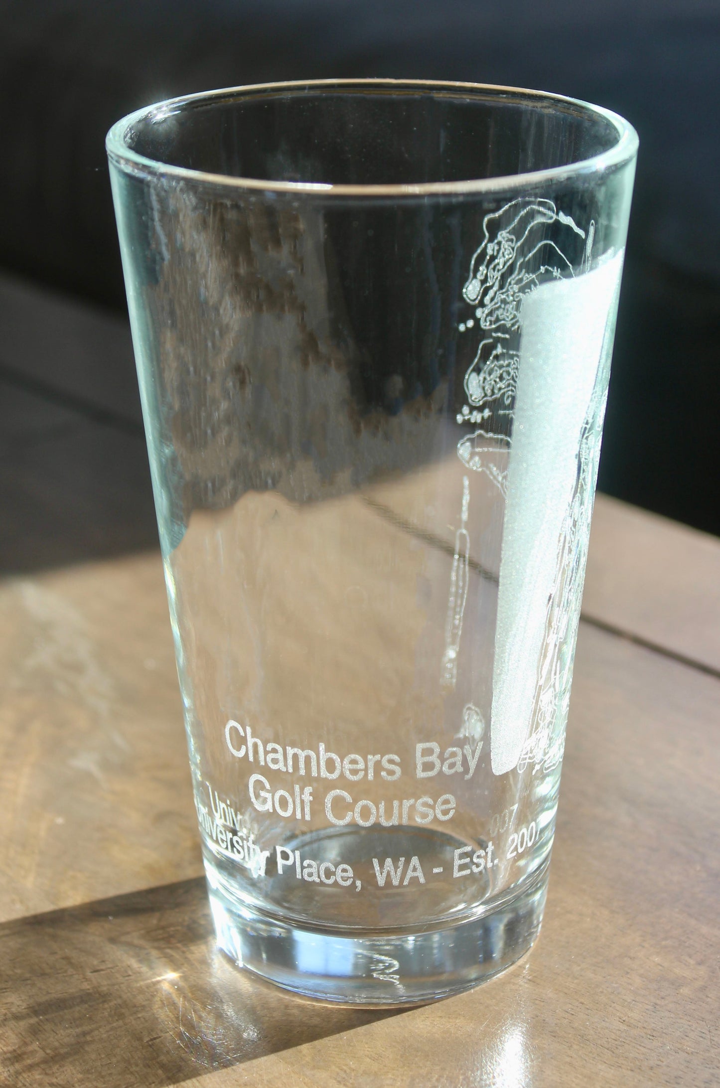 Chambers Bay Golf Course - Laser Engraved Course Map Glasses
