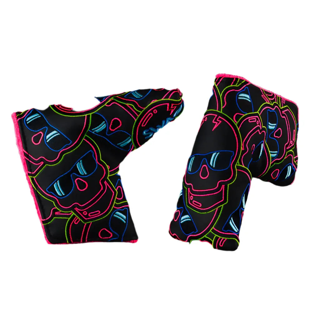 Swag Golf - Stacked Skull Golf Eclipse Black & Pink Multicolor Blade Putter Headcover - GOLF LEAGUE