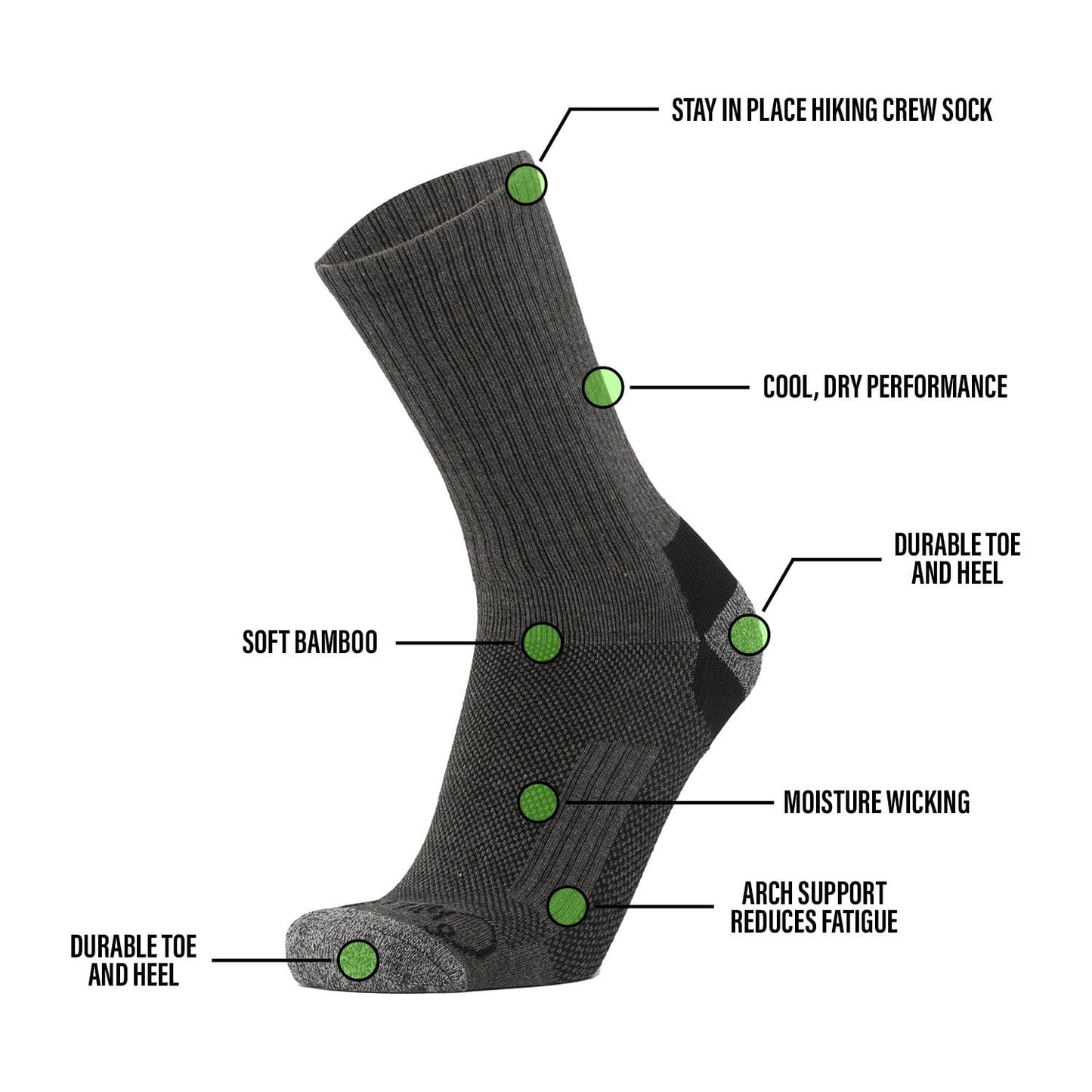 Bamboo Crew Socks - Moisture Wicking Bamboo Socks - 2 Pairs