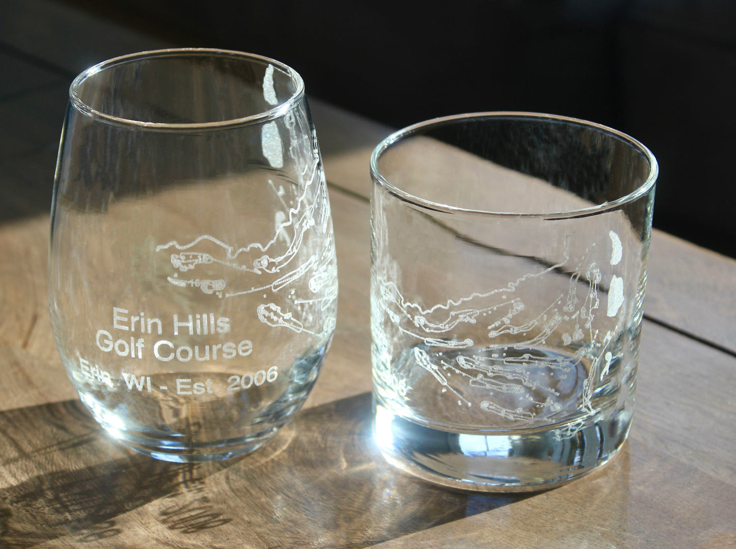 Erin Hills Golf Course - Laser Engraved Course Map Glasses