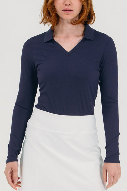 Rib LS V-Neck Polo