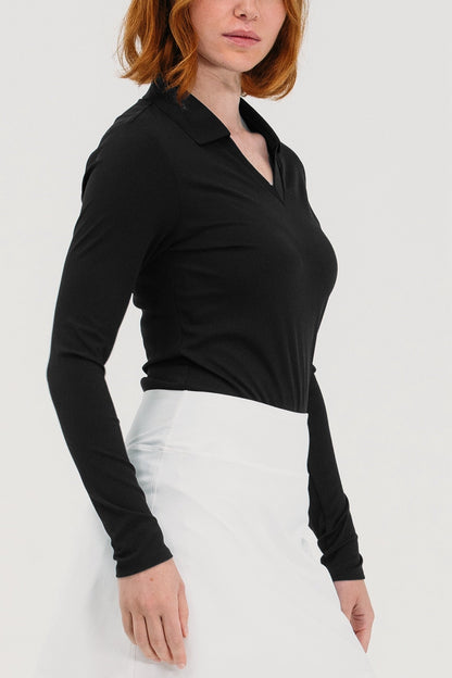 Rib LS V-Neck Polo