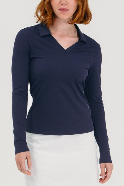 Rib LS V-Neck Polo