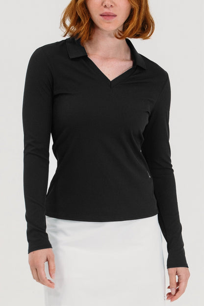 Rib LS V-Neck Polo